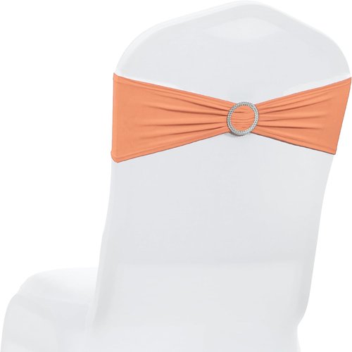 MDS Spandex Chair Sashes - Pack of 200 Elastic Stretch Bows with Buckle Slider for Wedding Decor - Peach