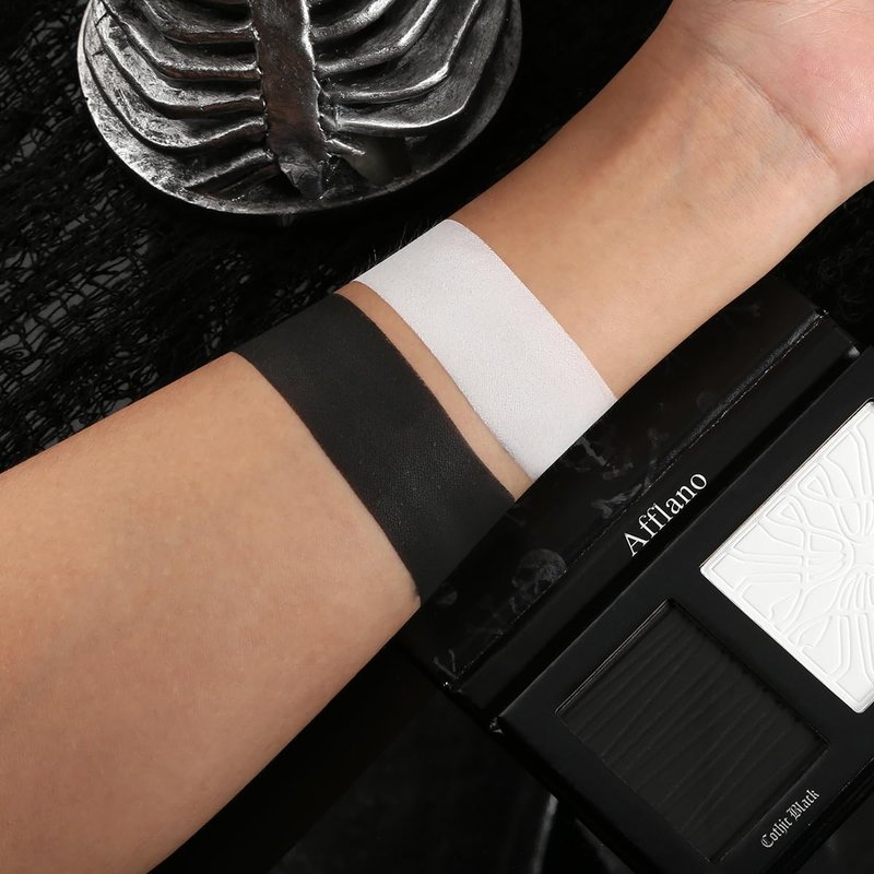 Goth Makeup Palette, Black White Duo Matte Pressed Powder Eyeshadow Palette for Smoky Gothic Makeup, High Pigmented Long Last Concealer Foundation Pallet for Halloween Skeleton Clown SFX Costume Joker