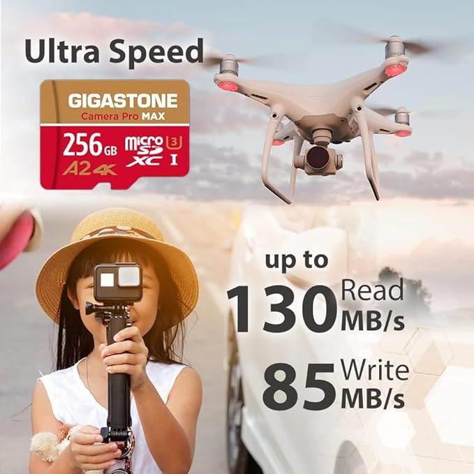 【5-Years Data Recovery】 GIGASTONE 256GB Micro SD Card with USB 3.2 Type C Card Reader, 4K Camera Pro MAX, Speed Up to 130MB/s Compatible with Gopro, DJI, Dash Cam, MicroSDXC UHS-I A2 V30 U3