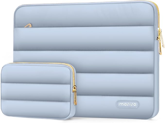 MOSISO Laptop Case 13.3 inch,13-13.3 inch Puffy Laptop Sleeve Compatible with MacBook Neo/Air 13.6 M5 M4 M3 M2 M1/Pro 13/14,HP Dell ASUS Lenovo,Polyester Horizontal Bag with Small Case, Baby Blue