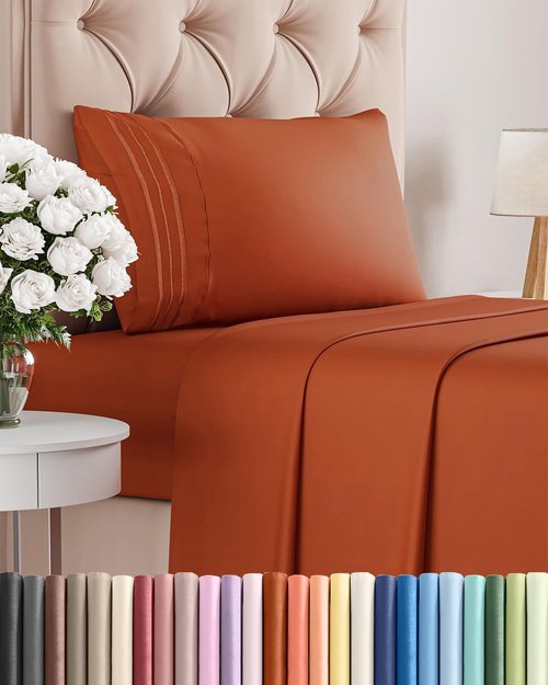 Comfy Twin Size 3-Piece Sheet Set by [Brand Name] | Breathable Cooling Bed Sheets - Luxury Hotel Quality - Deep Pockets, Soft & Wrinkle-Free - Oeko-Tex Certified - Terracotta