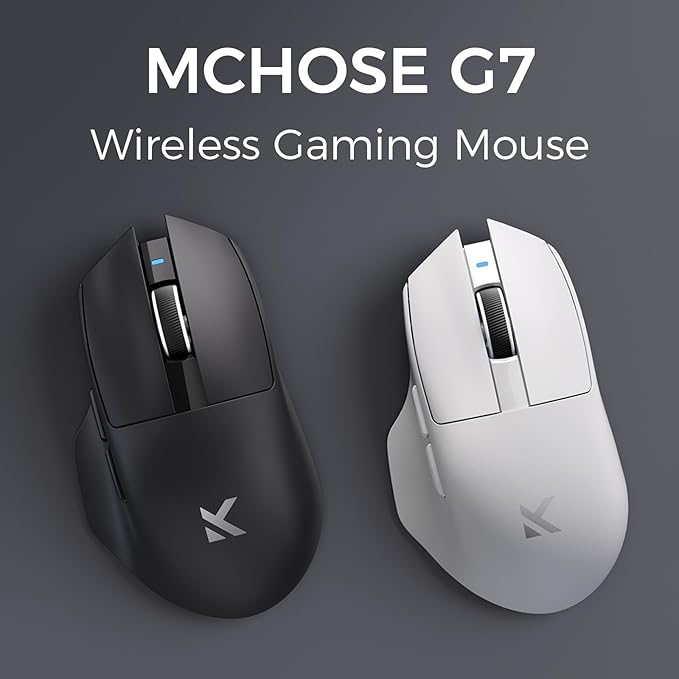 MCHOSE G7 Lightweight Ergonomic Wireless Mouse, PAW3311 12K DPI Sensor, Tri-Mode Connection, Wireless/Wired 1K Polling, 55g Weight, 800mAh Bettery (White)