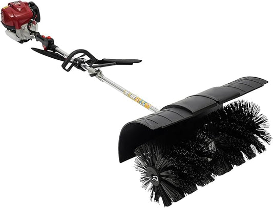 31CC 4 Stroke Gas Powered Broom Sweeper with Air Cooled, 1.4HP Outdoor Handheld Sweeper Snow Sweeping Broom, Gas Handheld Sweeper for Cleaning Sweep Driveway Lawn Snow Cleaner Tools