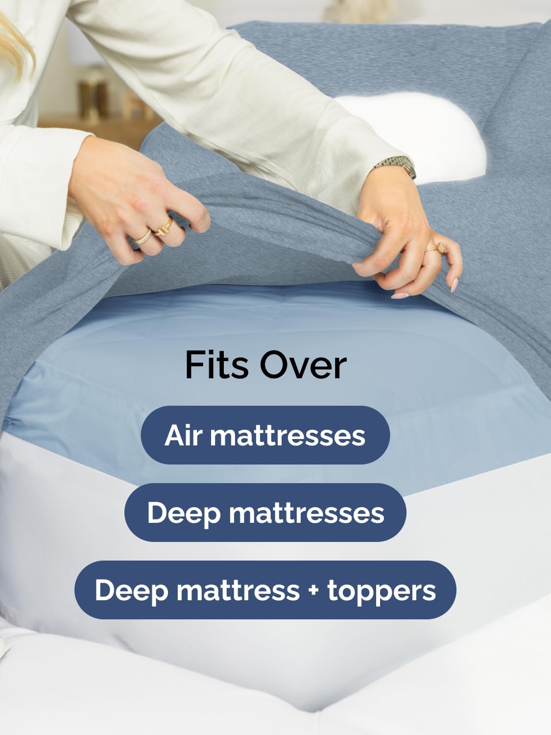 Skiennix Extra Deep Queen Sheet Set - 6 Piece Breathable Cooling Sheets - Luxury Hotel Bedding - Soft Wrinkle-Free Heathered Blue
