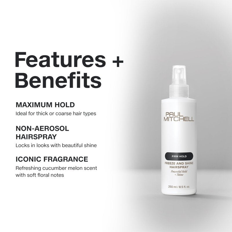Paul Mitchell Freeze and Shine Super Hairspray, Maximum Hold, Shiny Finish Hairspray, For Coarse Hair, 33.8 fl. oz.