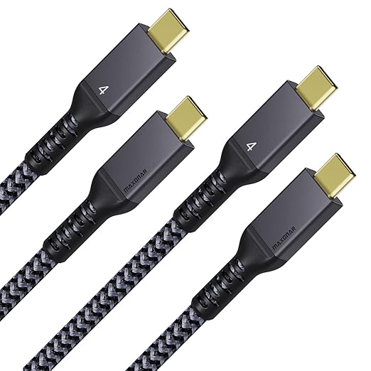 Maxonar 2 Pack Thunderbolt 4 Cable, 40Gbps Sync, 240W Charging, 8K/5K Display, All-in-One Cable Replaces Multiple Cables for 2026 Studio Display, MacBook, SSD, Docking [3.3FT]