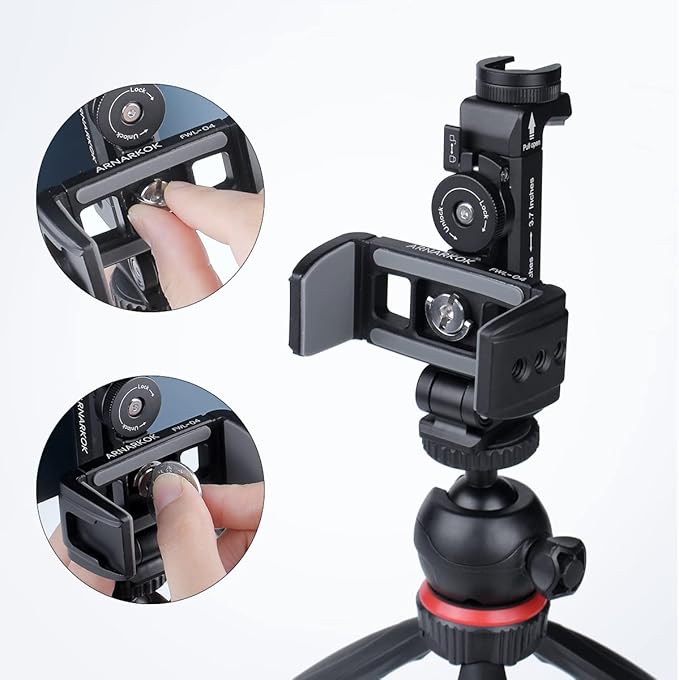 ARNARKOK Power Bank Clamp Holder,Camera Cage,with 1/4" Screw,Cold Shoe Mount,Phone Holder Clip [Thick Case & Big Phones Friendly],Radar Detector Mount for Truck Compaitbale with Anker Power Bank