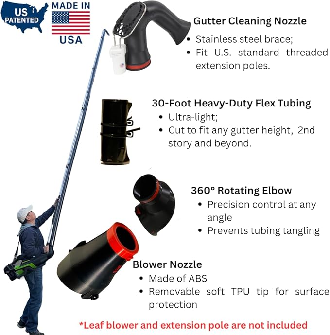 ArloCatcher 30-Foot Gutter Cleaning Kit for Milwaukee Leaf Blower 2724-20 and 2728-2 450 CFM â Two-Story Gutter Cleaning Tools from Ground, No Ladder Needed, Extension Pole Not Included