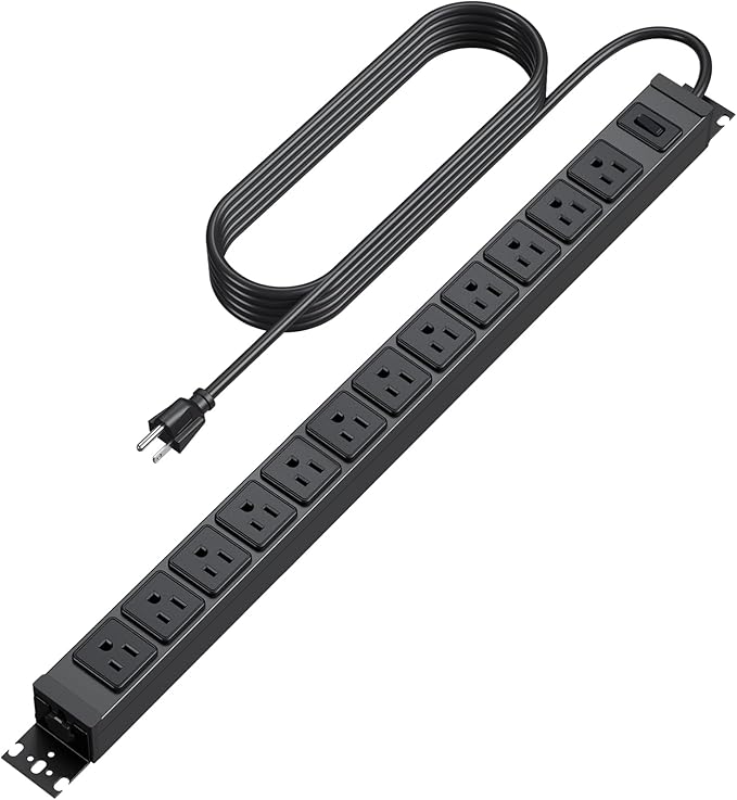 HHSOET 360° Rotating 12 Outlet Mountable Power Strip, Aluminum Alloy Long Power Strip,1200J, Heavy Duty Wall Mount Surge Protector with Switch, 3ft Power Cord
