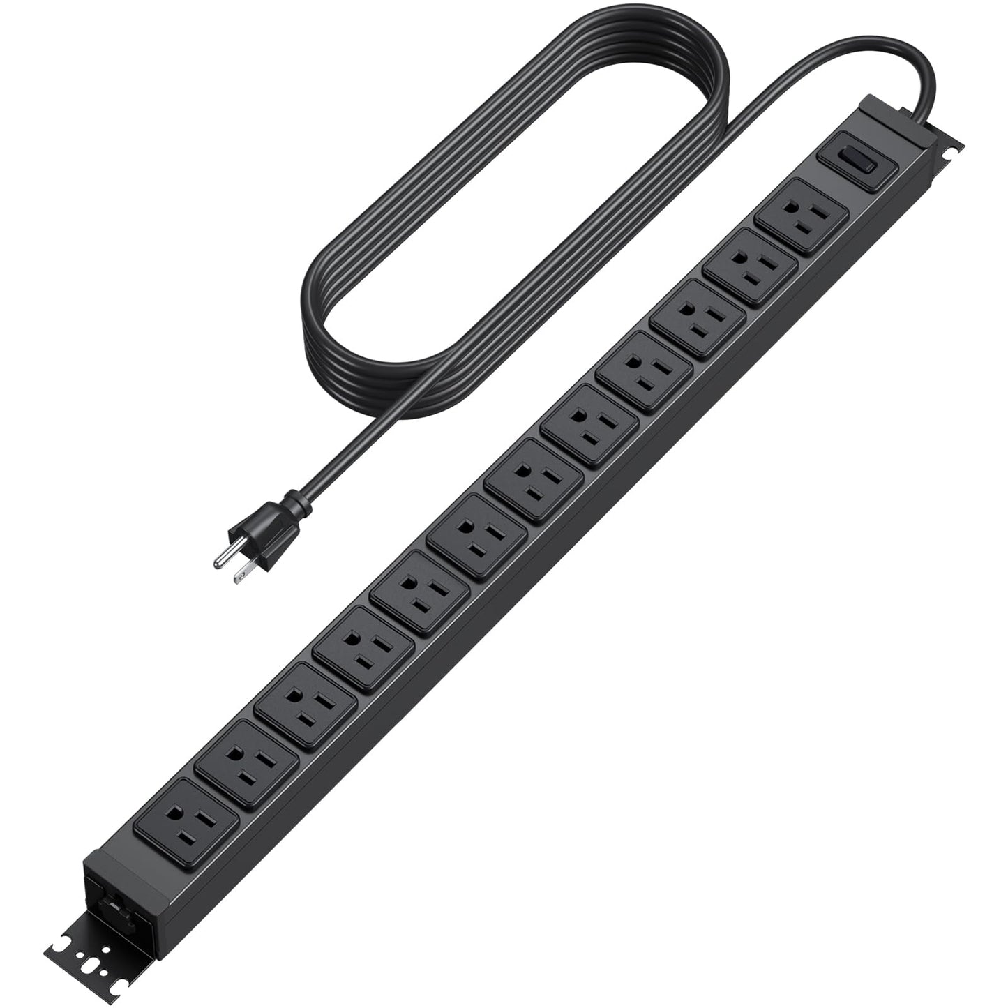 HHSOET 360° Rotating 12 Outlet Mountable Power Strip, Aluminum Alloy Long Power Strip,1200J, Heavy Duty Wall Mount Surge Protector with Switch, 3ft Power Cord