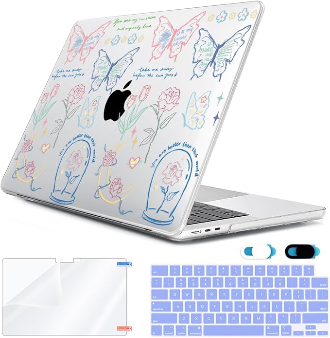 HOHAIYOO Compatible with MacBook Air 13.6 inch Case 2026 2025 2024-2022 Release M5 A3449 M4 A3240 M3 A3113 M2 A2681 with Touch ID, Hard Shell Case&Keyboard Cover&Screen Film&Webcam Cover, Line Flower