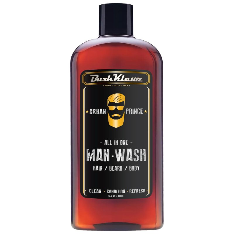 BushKlawz URBAN PRINCE MAN WASH Men’s Original All in One 3-in-1 Shampoo Conditioner Hair Beard BodyWash Man Made American Viking Crew Cannon Wash with Bulldog Duke PH Ballwash