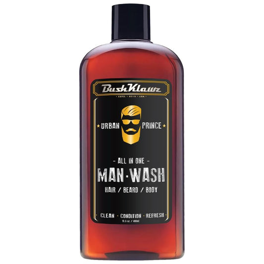 BushKlawz URBAN PRINCE MAN WASH Men’s Original All in One 3-in-1 Shampoo Conditioner Hair Beard BodyWash Man Made American Viking Crew Cannon Wash with Bulldog Duke PH Ballwash