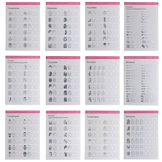 12 Sheets Blank Nail Art Training Cards,Manicure Training Cards for Beginner Lines Painting