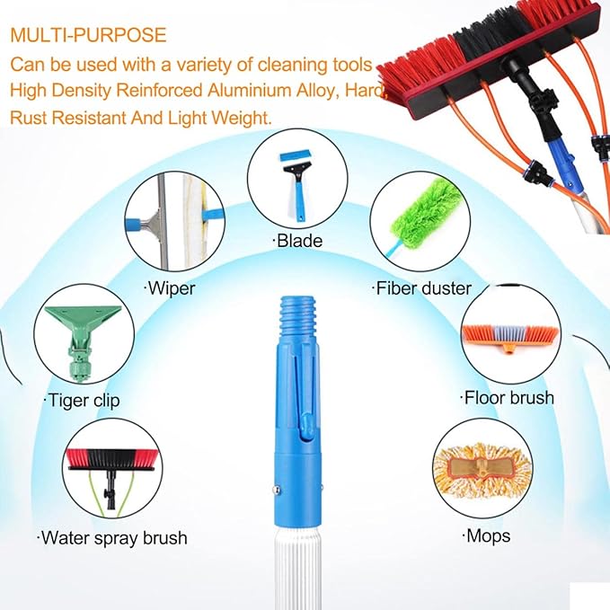 20FT Extendable Window Cleaning Pole Kit with Steel Buckle 30cm Large Brush Head 20m Water Supply Hose Easy to Install Roof Cleaning Tools