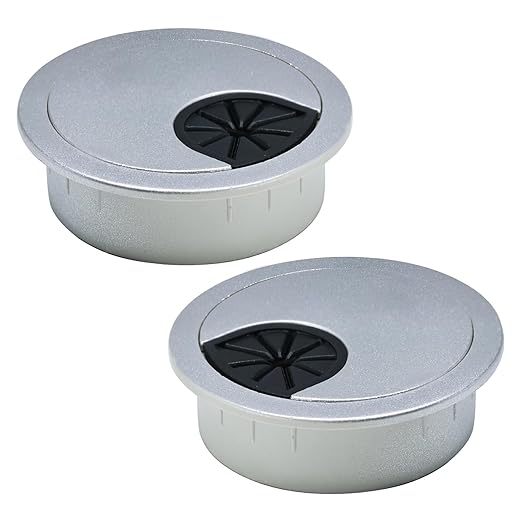 EASYEAH 2 Pcs Desk Grommet 2" / 50 mm, Desk Cord Hole Cover, Cable Grommet ABS Plastic, Desk Hole Grommet for Home & Office Pc, Detachable Cable Cord Organizer-Silver Sand
