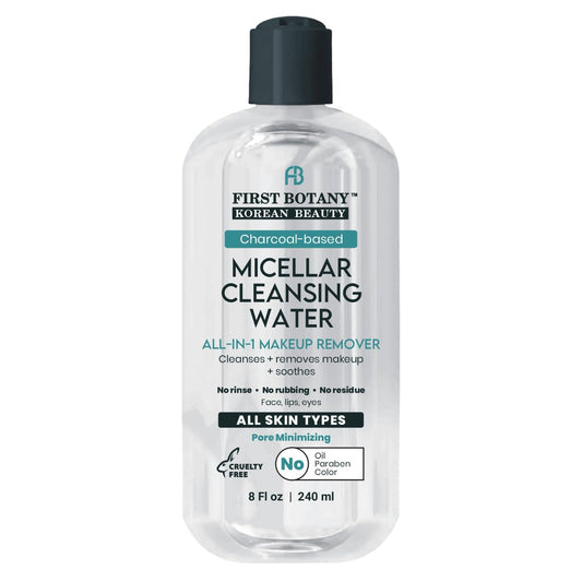 Korean Micellar Water Makeup Remover - Charcoal Hydrating Toner and Cleanser, Pore Cleansing,Oil-Free, Gentle for All Skin Types 8 oz,