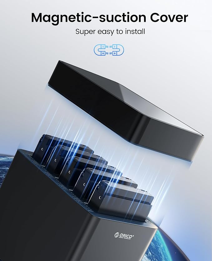 ORICO 5 Bay Hard Drive Enclosure USB 3.0 to SATA Magnetic Tool-Free External HDD Docking Station Case with 12V/6.5A Power Adapter for Family Storage Supports 2.5/3.5 inch Drives Max 110TB (5x22TB)