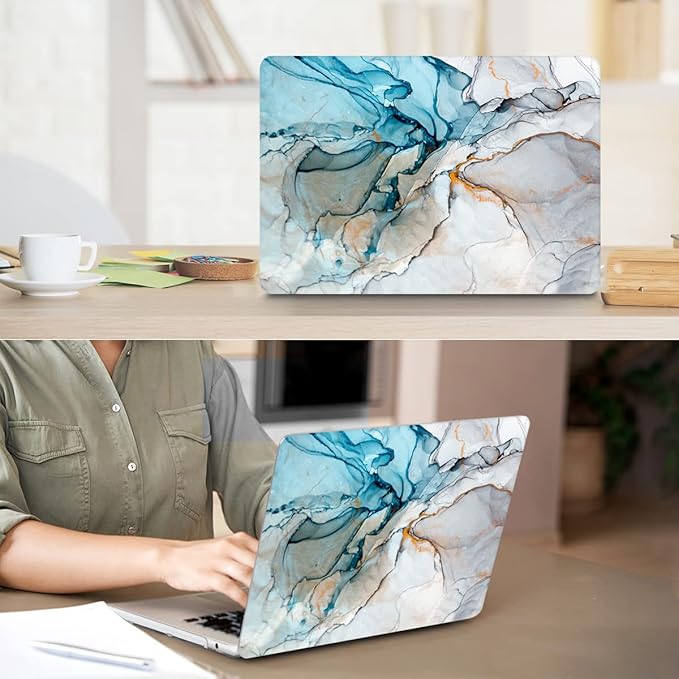 HOHAIYOO Compatible with M4 2025 MacBook Air 13.6 inch Case A3240 with Touch ID 2022 2023 2024 M3 A3113 M2 A2681, Plastic Hard Shell Case & Keyboard Cover & Screen Protector & Webcam Cover, Marble