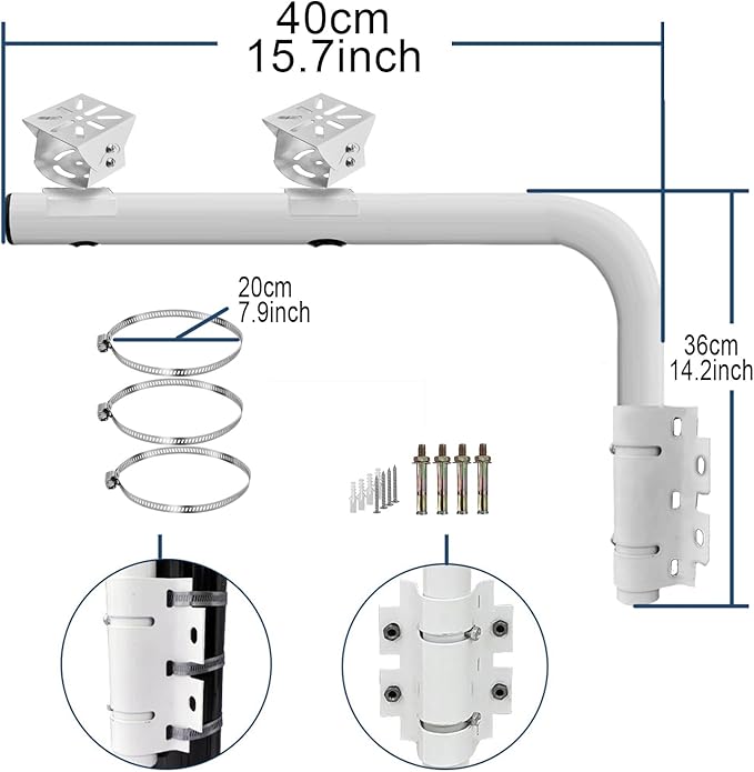 WiTi Heavy Duty Dual Mount 15.7inch (40cm) Arm Bracket for Tempest Weather Station, Cameras, Long Pole with 2 Mounts for Security Surveillance System, Weather Station, Project and Home Solution