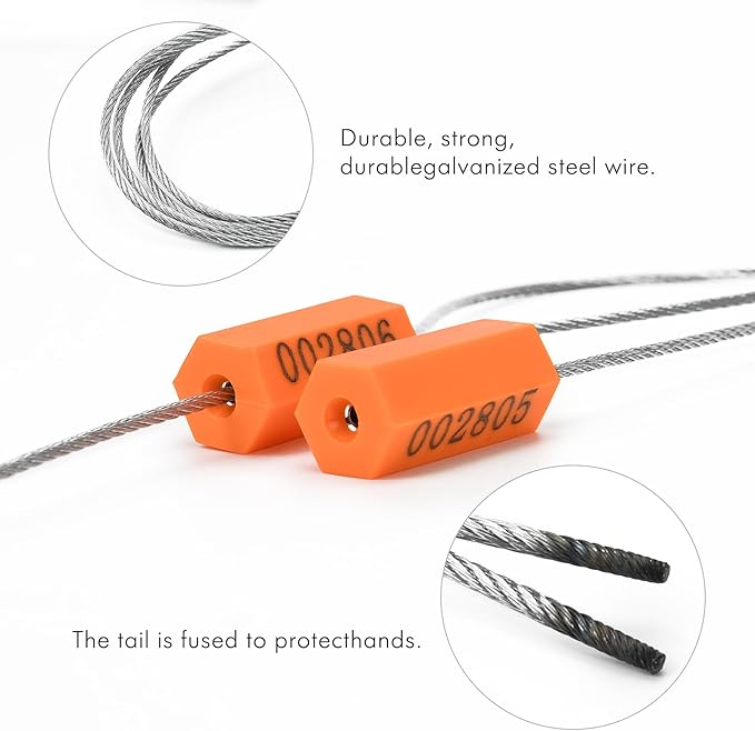 Leadseals 50PCS Steel Cable Seals Metal Security Seal Numbered Metal Truck Trailer Seals Security Tags Tamper Evident Tags Container Seals Pull Tight Steel Wire Seals