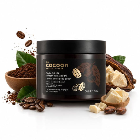 Cocoon Dak Lak Coffee Body Scrub with Coconut & Shea Butter, Exfoliating Dead Skin Remover for Sensitive Skin, Fragrance Free