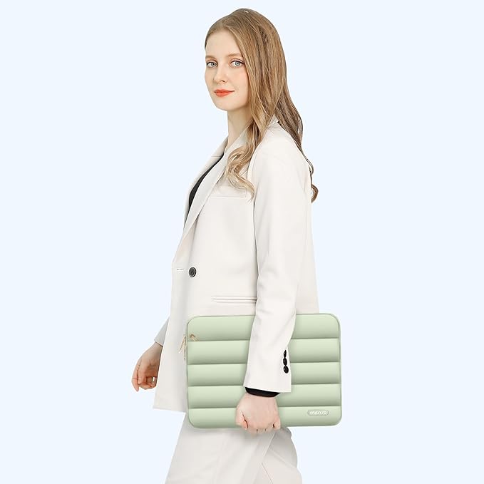 MOSISO Laptop Case 13.3 inch,13-13.3 inch Puffy Laptop Sleeve Compatible with MacBook Neo/Air 13.6 M5 M4 M3 M2 M1/Pro 13/14,HP Dell ASUS Lenovo,Polyester Horizontal Bag with Small Case, Sage Green