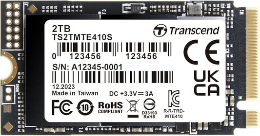 Transcend MTE410 2TB M.2 2242 SSD, Up to 5000MB/s, PCIe Gen4x4 NVMe 3D TLC for Ultra-Thin Laptops/Lenovo Legion Go/Yoga Gen 6/ASUS ExpertBook/ZenBook/Mini PC/DRAM-Less Design for Low Power Consumption
