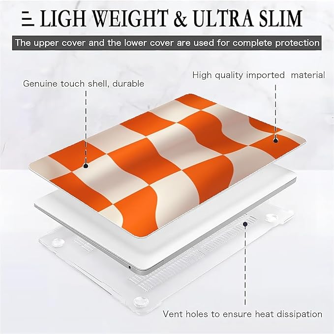 COTAIL Compatible with MacBook Air 13.3 13.6 Inch Case 2022 2021 2020 2019 Plastic Hard Shell Case Cover,13.3 Air (A1932/A2179/A2337), Orange and White Checkered Flag