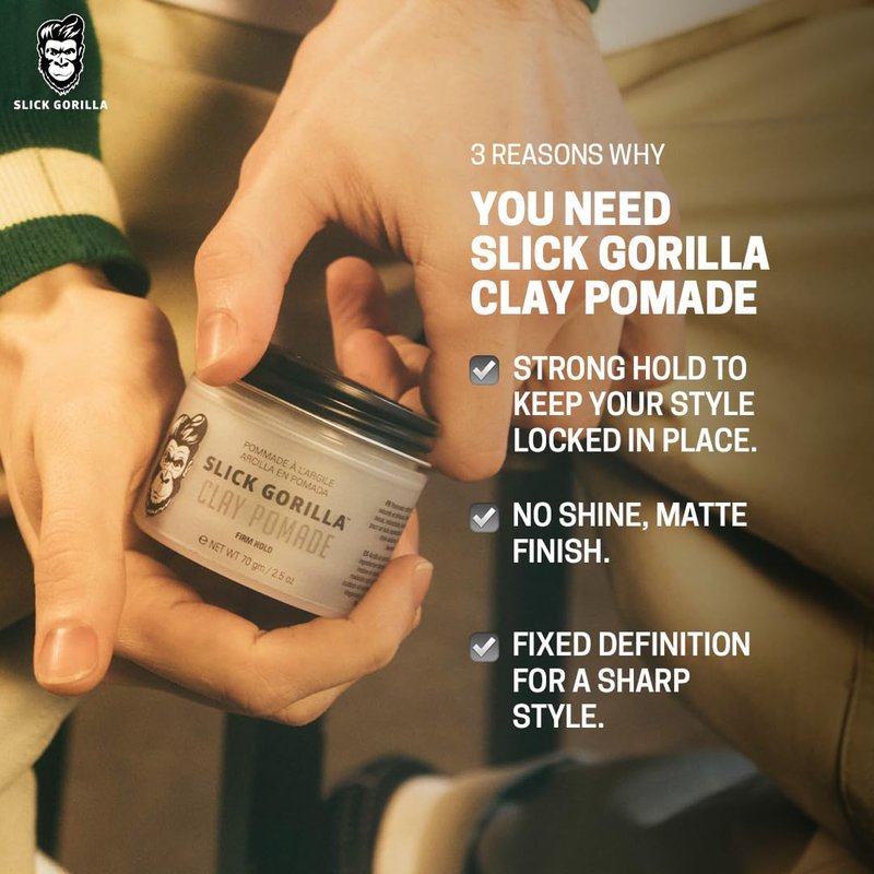 Slick Gorilla Clay Pomade for Men - Firm Hold Hair Clay with Natural Matte Finish | 2.5 oz (75 ml)