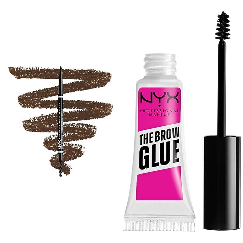NYX PROFESSIONAL MAKEUP Micro Brow Pencil, Eyebrow Pencil - Brunette & The Brow Glue, Extreme Hold Eyebrow Gel - Clear