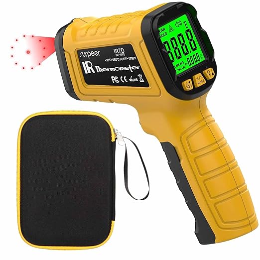 Surpeer Infrared Thermometer Pyrometer Temperature Gun -58°F to 1796°F, 50:1 Distance Ratio, Laser IR Temp Gun for Cooking, Pizza Oven, Engine, Kilns, Forges, Industry, and Home Repair.