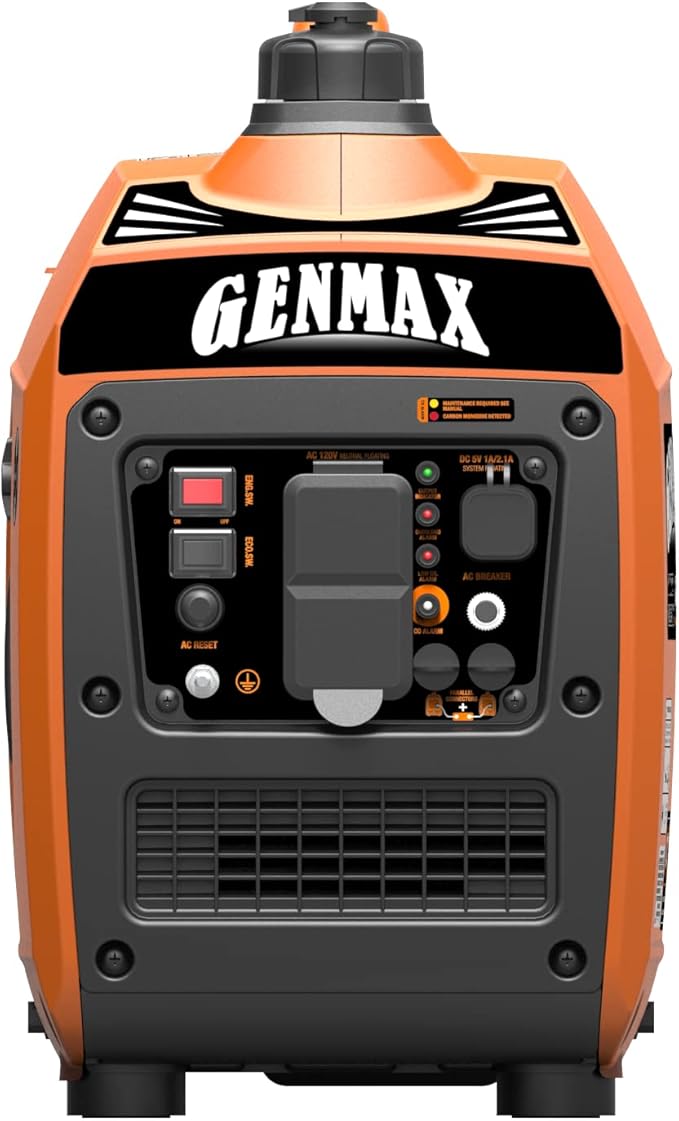 GENMAX Portable Generator，1200W Ultra-Quiet Gas Engine, EPA Compliant, Eco-Mode Feature, Ultra Lightweight for Backup Home Use & Camping (GM1200i)