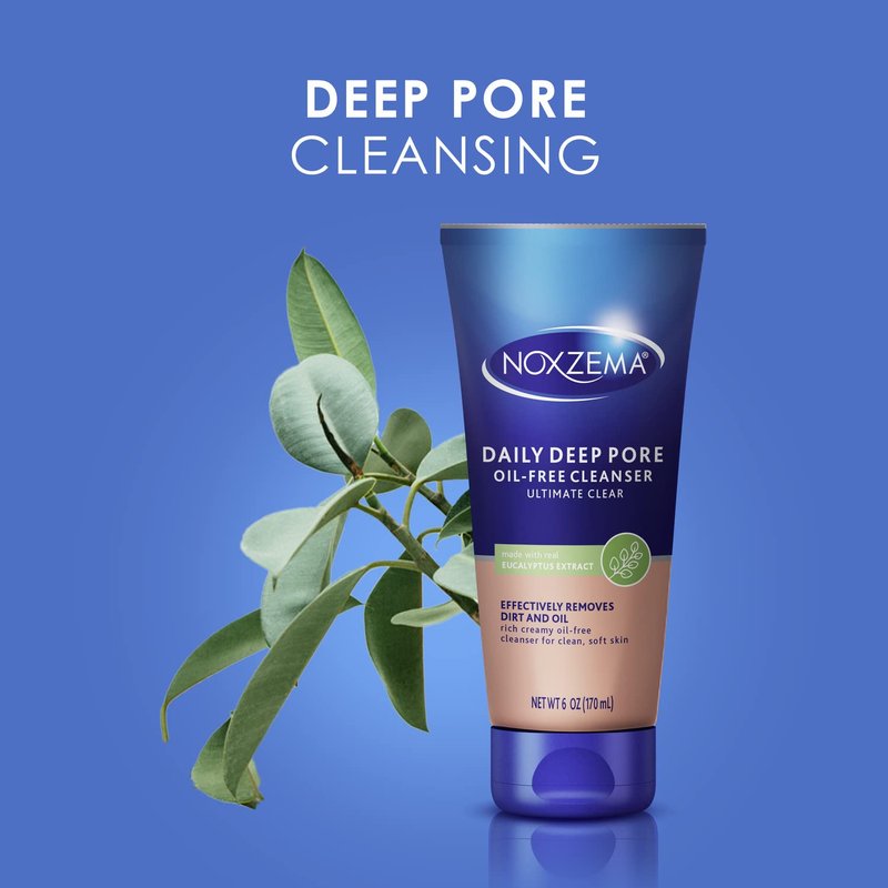 Noxzema Ultimate Clear Daily Deep Pore Oil-Free Cleanser for Soft, Smooth Skin - Noxzema Daily Face Wash for Women and Men, Noxzema Facial Cleanser for Acne Prone Skin, 6 Oz Ea (Pack of 4)