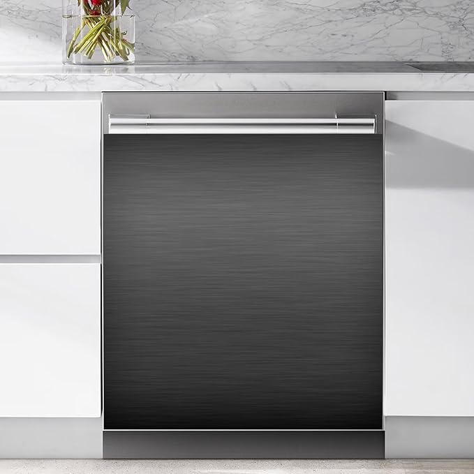 Black Brushed Stainless Steel Pattern Dishwasher Magnet Full Door Cover, Magnetic Dishwasher Panel Decal, Black Metal Immediate Magnet Fridge Door Cover Sheet, 23" W x 26" H Magnetic