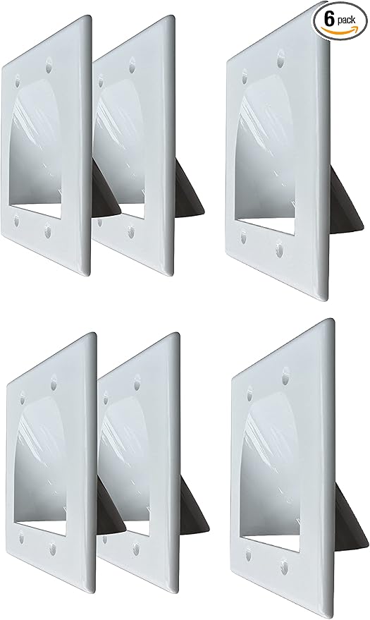 BestMounts - 6 Pack in Wall Cable Management TV Cord Hider for Wall Mounted TV - Recessed Wall Plates Cable Pass Through - Dual Gang Behind Wall Cable Management up to 8-10 Low Voltage Cords (White)