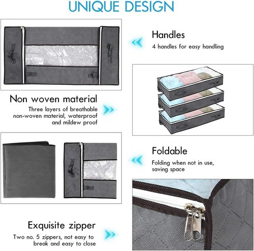 JERIA Underbed Storage Bags - 100L Organizer with 4 Handles & 2 Zippers | Foldable Blankets & Clothes (40" L x 20" W x 7" H)