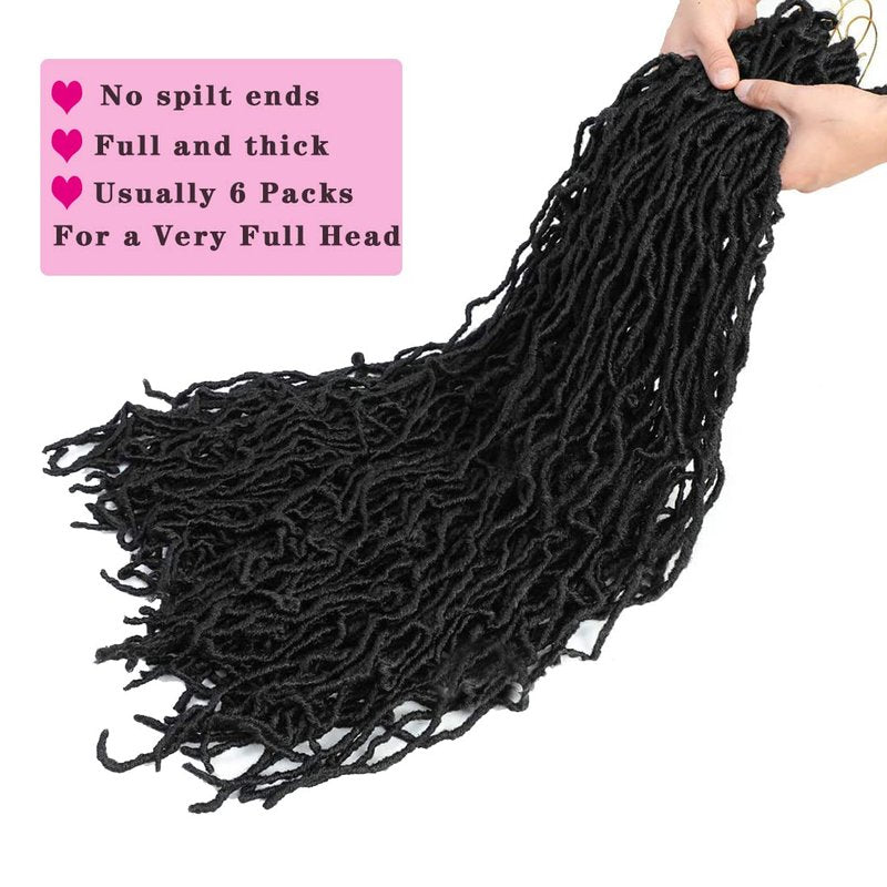 Nescorner 36Inch Soft Locs 6packs Super Long Goddess Locs Crochet Hair Natural Pre Looped Natural Faux Locs Crochet Braid Curly Wave Braiding Hair（36inch #1b 6packs)