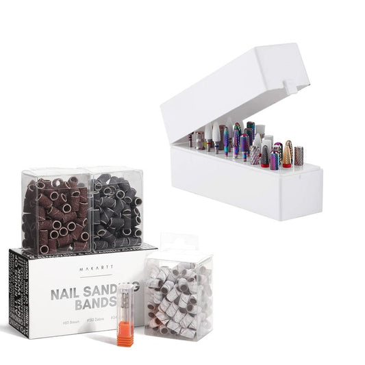Nail Drill Bits - 300 Pcs Sanding Bands Set with Dustproof Holder | Grits #80, #150, #240