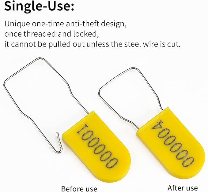 LeadSeals 50PCS Plastic Padlock Security Seals Metal Wire Padlocks Electric Meter Seal Disposable Anti-Tamper Lock Numbered Anti Tamper Tag Hasps Yellow