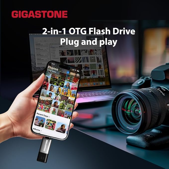 GIGASTONE 128GB Dual USB Flash Drive 5-Pack, USB 3.2 Gen 1, 2-in-1 USB C+A, Speed Up to 100MB/s, Head Cap Design Thumb Drive, Plug & Play for Smartphone/PC/Mac/TV/Car Audio, USB 2.0/3.0/3.1 Compatible