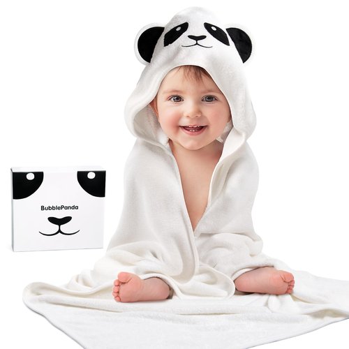 BubblePanda Hooded Baby Towels for Newborn, Rayon Made from Bamboo Baby Bath Towels with Hood for Boys Girls Toddlers Super Soft & Absorbent Newborn Bath Essentials (30 X 30 Inch)