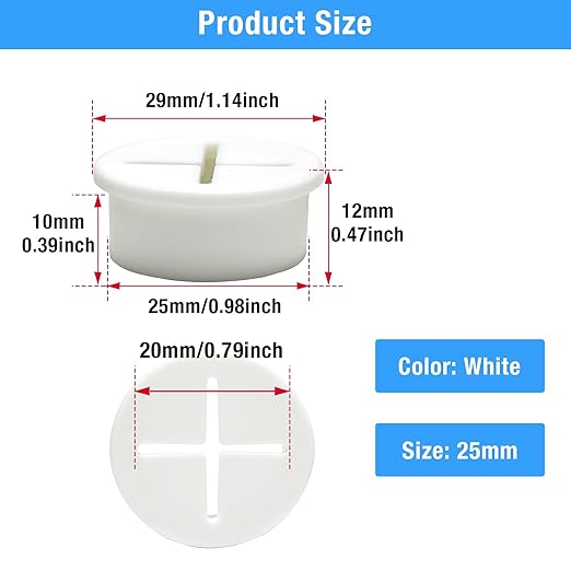 BOPOREAE Desk Grommet, 1 in 25 mm Silicone Rubber Grommets, White Desk Hole Cover for Cables, Flexible Wall Cord Pass Through Grommet for Office Table Computer Home Furniture Wire Organizer-15 Pcs