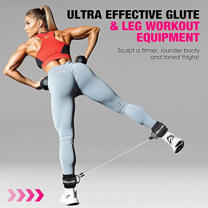 HOXWC Ankle Resistance Bands with Cuffs, Ankle Bands for Working Out, Glute Workout Equipment, Portable Cable for Glutes Workouts, Kick Back Ankle Straps with Exercise Bands, Home Workout Equipment