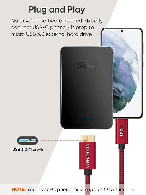 CableCreation USB C to Micro B Short Cable 1FT, 10G Micro B to USB C 3.1 External Hard Drive Cable for iPhone 15/16/17,Samsung Galaxy S24,Seagate WD Westgate My Passport,MacBook Pro/Air, iPad/Tablet