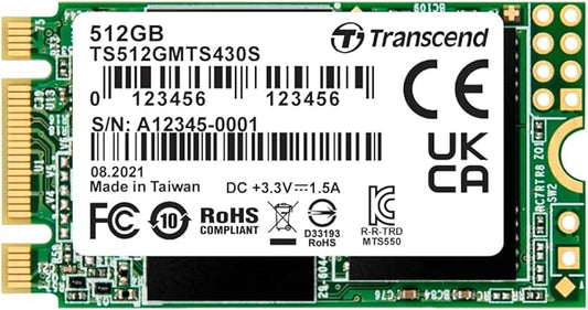 Transcend MTS430 512GB M.2 2242 SATAIII SSD with Dram Cache, Up to 560MB/s, Compatible with Ultrabook/Laptop/PC/Desktop, 3D TLC NAND Flash Internal SSD, LDPC Error Correction, SLC Cache, B+M Key