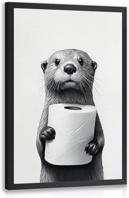 LLEEMPI Funny Bathroom Wall Art - Otter Holding Toilet Paper Canvas Print | Modern Minimalist 8x10 Inch