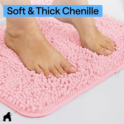 GORILLA GRIP Bath Rug Mat - Soft Absorbent Chenille | Quick Dry Microfiber, 60x24, Light Pink