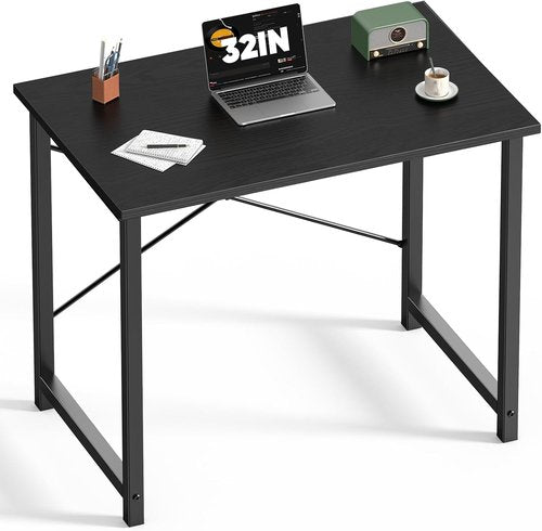 DUMOS 32-Inch Modern Small Computer Desk - Stylish Writing Table for Home & Office | Black Wood Finish