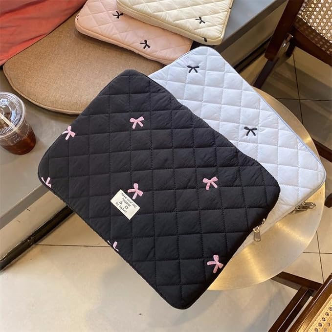 Attria Cute Bow Graphic Carrying Laptop Bag Y2K Preppy Laptop Sleeve Case Bag Kawaii Pad Computer Protect Case Pouch (15-15.6 inch,Black)